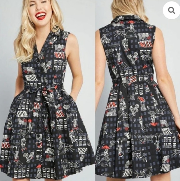 Modcloth Black and Red Graphic Midi Dress - Picture 1 of 4